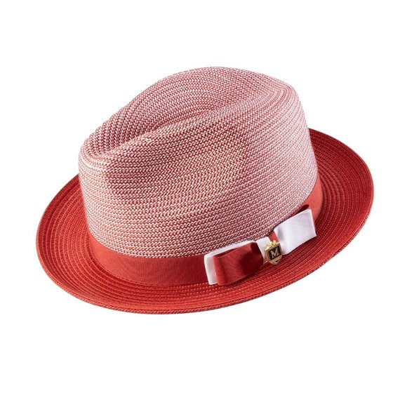 Men's CRIMSONBraided Two Tone Stingy Brim Pinch Fedora HatH-68